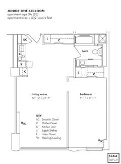 The Jr. One Bedroom Apartment floorplan image
