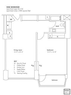The One Bedroom Apartment with One Bathroom floorplan image