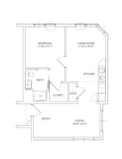 1BR 1B (699 sqft) floorplan image