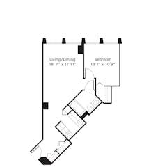 The 1BR F and K floorplan image