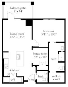 One Bedroom with Bonus Room floorplan image
