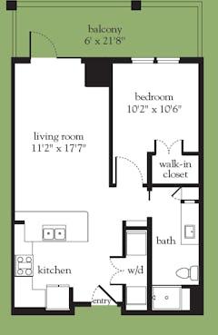 One Bedroom with Balcony floorplan image