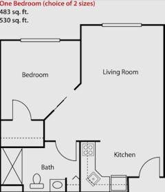 One Bedroom (choice of 2 sizes) floorplan image