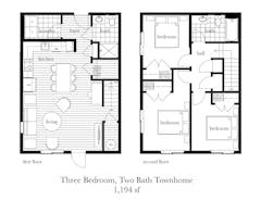 3 Bed 2 Bath Townhome floorplan image