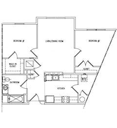 2 Bed 1 Bath (sample unit 2) floorplan image
