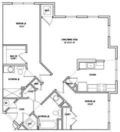 2 Bed 2 Bath (sample unit 1) floorplan image