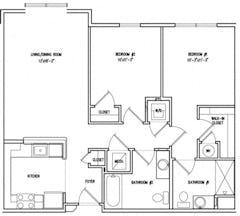 2 Bed 2 Bath (sample unit 2) floorplan image