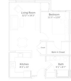 One Bedroom - 1A floorplan image