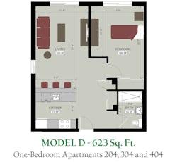 1Bedroom with 1Bath floorplan image