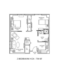Apartment 2BR. 730 sf floorplan image