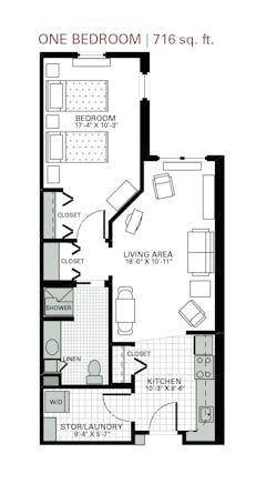 1BR. 716 sf floorplan image