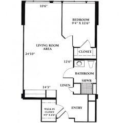The Deluxe One Bedroom floorplan image