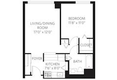1Bedroom-Unit A with 1Bath floorplan image