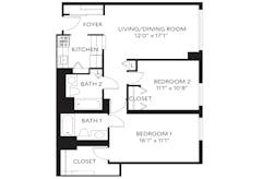 2Bedrooms-Unit F with 2Bath floorplan image