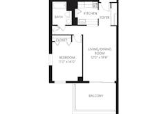 1Bedroom-Unit L with 1Bath floorplan image