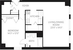 1Bedroom-Unit M with 1 Bath floorplan image