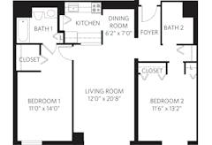 2Bedrooms-Unit P with 2Bath floorplan image