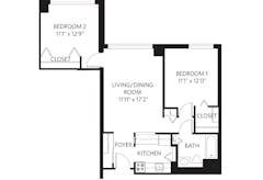 2Bedrooms-Unit Q with 1Bath floorplan image