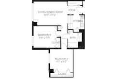 2Bedrooms-Unit U with 1Bath floorplan image