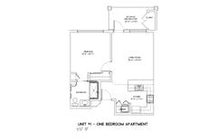 1BR 1B Apartment floorplan image