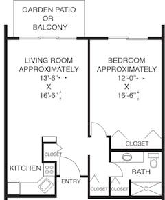 The One Bedroom Apartments floorplan image