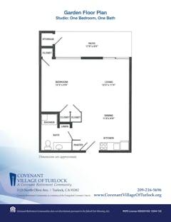 The Garden Studio 1BR 1B floorplan image