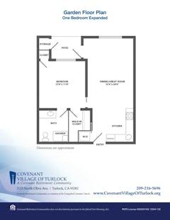 The Garden 1BR 1B Expanded floorplan image