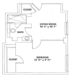 1 Bedroom with 1 Bath floorplan image