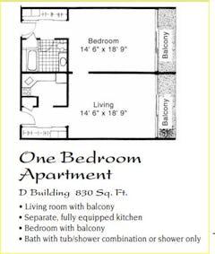 1BR 1B Apartment D floorplan image