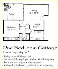 1BR 1B Cottage Plan E floorplan image