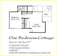 1BR 1B Cottage Plan A floorplan image