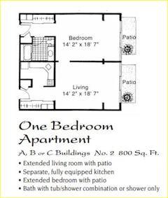 1BR 1B Apartment ABC Extended floorplan image