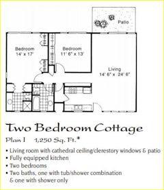 2BR 2B Cottage Plan I with Patio floorplan image
