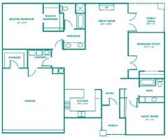 Patio Home 3BR 2B with Garage (1,660 sq ft) floorplan image