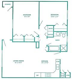 Patio Home 2BR 1B (1,120 sq ft) floorplan image