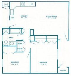 Patio Home 2BR  1B (1,050 sq ft) floorplan image
