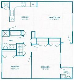 Patio Home 2BR 1.5B (1,050 sq ft) floorplan image