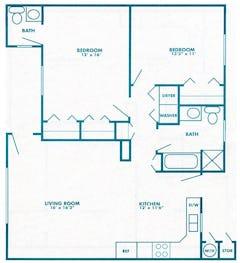Patio Home 2BR 1.5B (1,120 sq ft) floorplan image