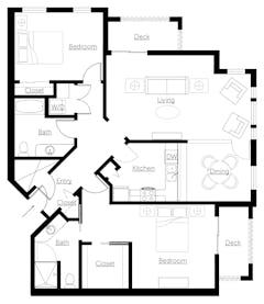 2Bedroom with 2Bath  floorplan image