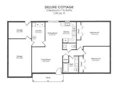 Two Bedroom One and a Half Bath Deluxe Cottage floorplan image