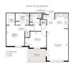 Two Bedroom Two Bath at Rohrer Apartments floorplan image
