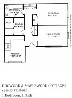 1BR 1B Dogwood & Maplewood Cottage floorplan image