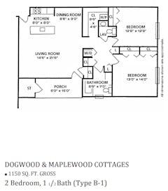 2BR 1.5B Dogwood & Maplewood Cottage floorplan image