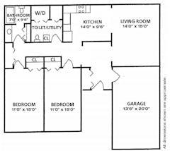 2BR 1.5B with Garage Dogwood & Maplewood Cottage (830 sqft) floorplan image