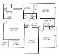2BR 1.5B with Garage Dogwood & Maplewood Cottage (1160 sqft) floorplan image