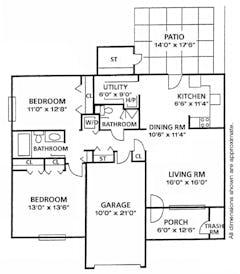 2BR 2B with Garage, Patio Dogwood & Maplewood Cottage floorplan image
