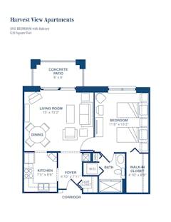 One Bedroom with Patio at Harvest View floorplan image
