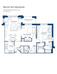 Two Bedroom 981 ft² at Harvest View floorplan image