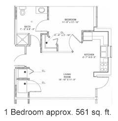 One Bedroom at Royer West Apartments floorplan image