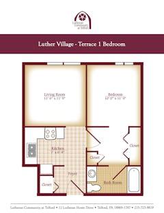 Terrace 1BR 1B at Luther Village floorplan image